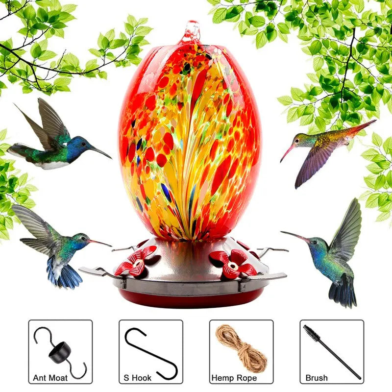 1PCS Bird Feeder - Colorful Hand-Blown Glass Hummingbird Feeder