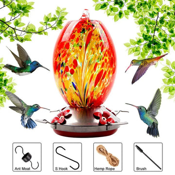 1PCS Bird Feeder - Colorful Hand-Blown Glass Hummingbird Feeder